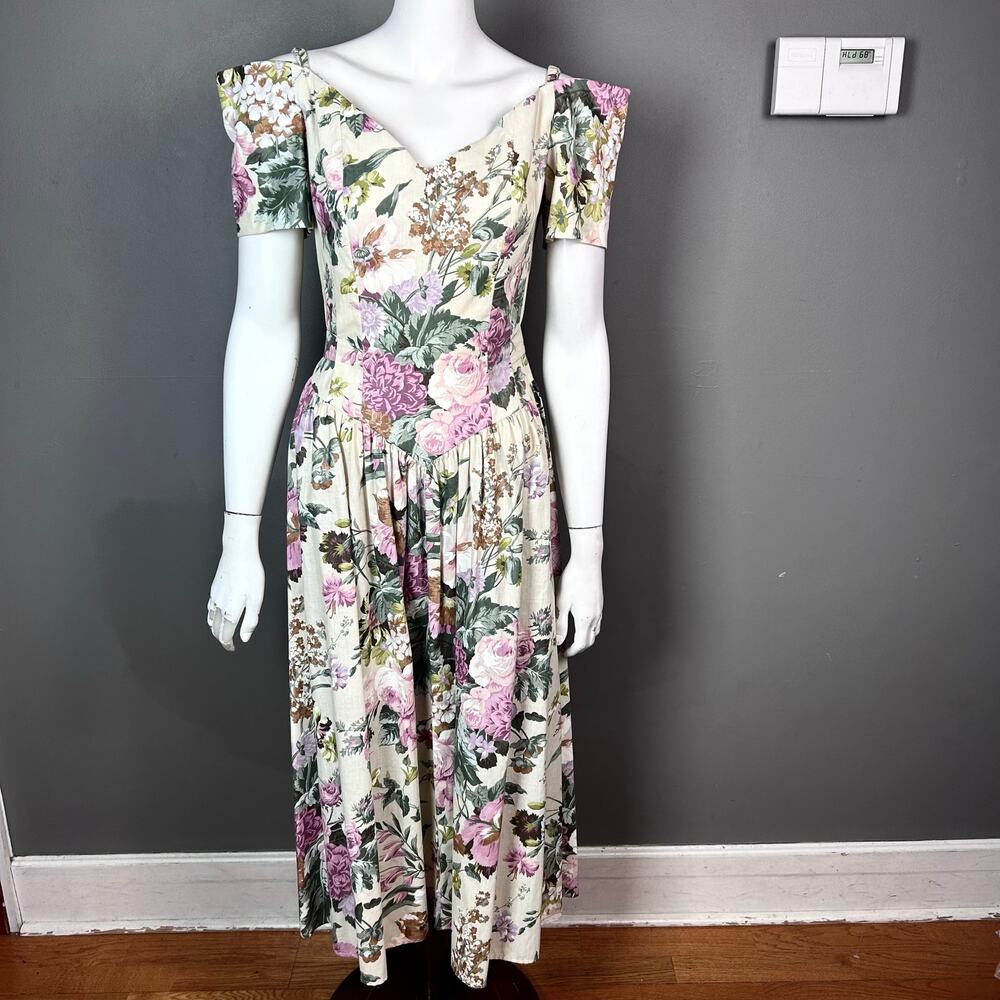 Vintage cottagecore dress size small prairie drop waist floral maxi union